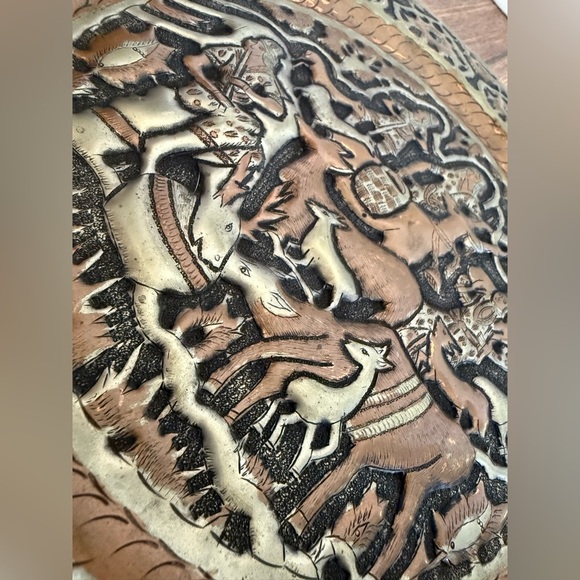 Vintage Persian Hand Hammered Copper Tinned Wall Hanging Plate Dish Tray - Picture 6 of 8